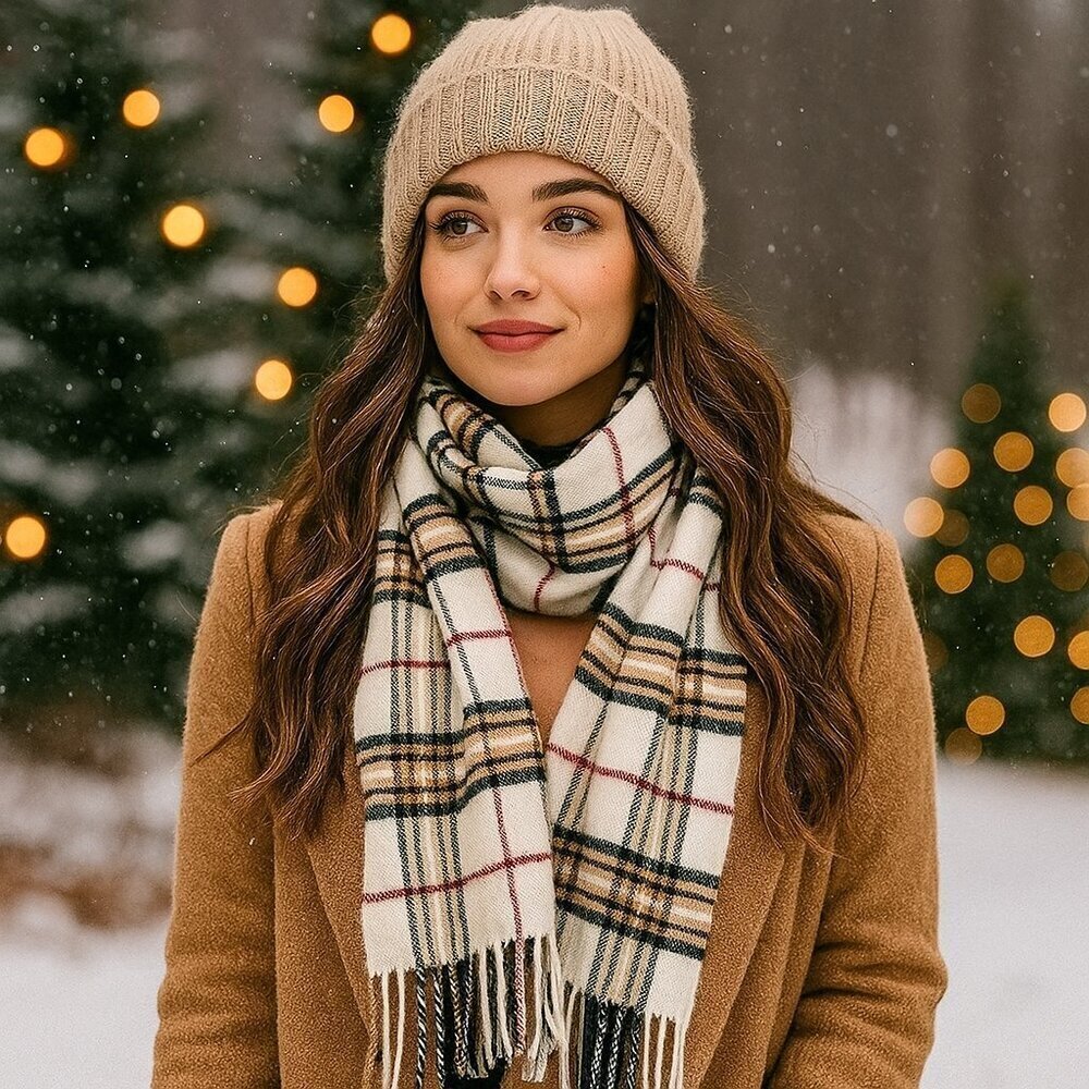 V. Fraas Plaid Scarf Made In Germany